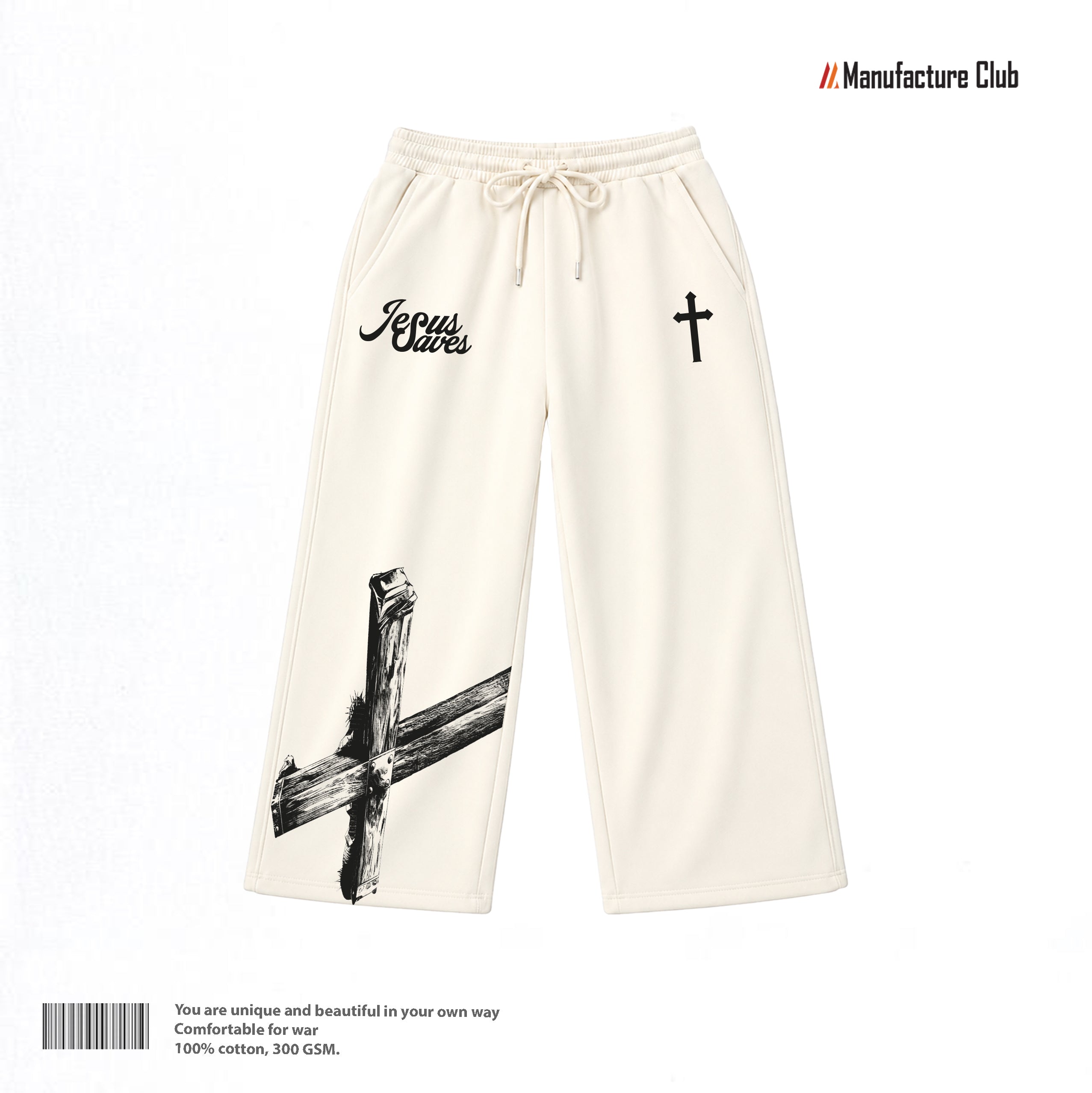 SWEATPANTS / JESUS SAVES: WOODEN CROSS