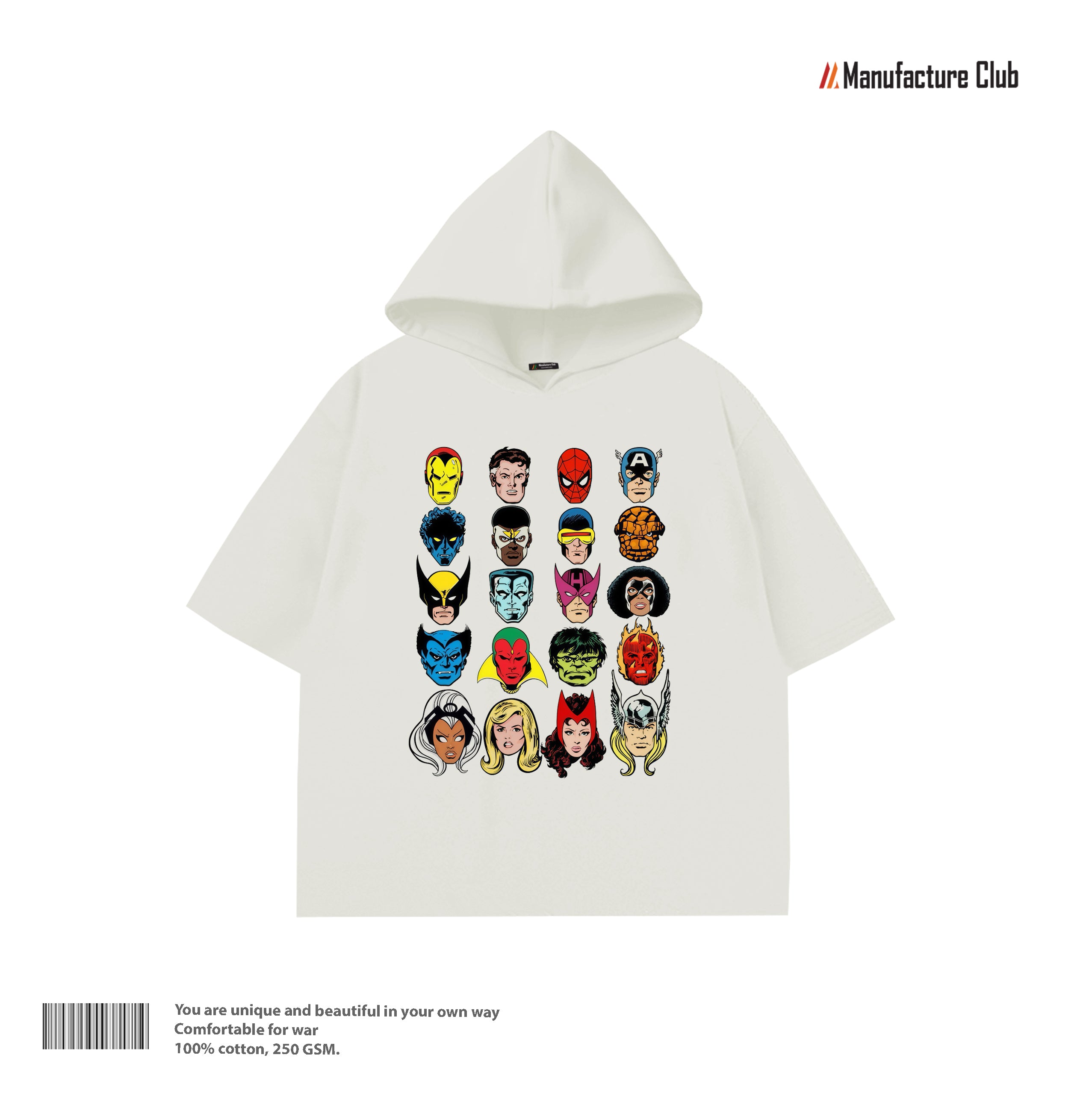 HALF HOODIE /  MARVEL VINTAGE COMIC HEROES GRID